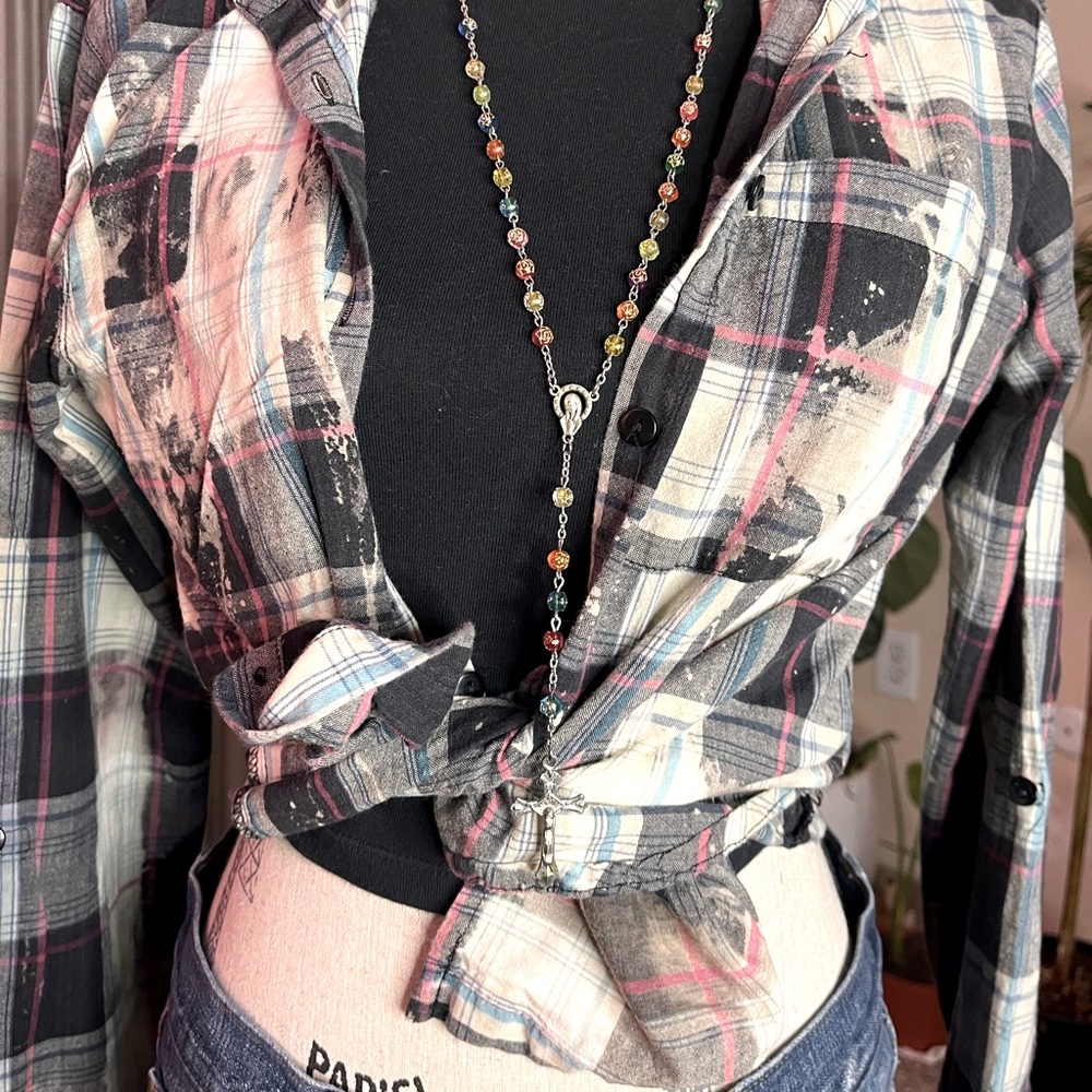 Bleached out/plaid button down - Passport size womens L